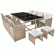 Helloshop26 - Salon de jardin meuble d'extérieur ensemble de mobilier encastrable avec coussins 13 pièces rotin beige 02_0018333 - beige verre 30024