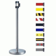 Poteau de signalisation chromé - sangle 2 mètres Rouge/Blanc - Rolléco Poteau de signalisation chromé - sangle 2 mètres Rouge/Blanc - Rolléco