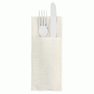 Serviette étui kangourou 2 couverts Airlaid 33X40 cm ivoire motif tissé - par 50