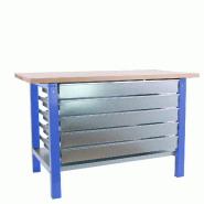 SimonRack Établi industriel avec 5 tiroirs, 1800x750 mm, plateau en bois lamellé 32 mm, charge 1000 kg, Bleu - BT-6 PRO - bleu métal 8425437125157