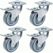 4 - 75mm roulettes Non Marking Grey Rubber braked castors Heavy Duty 4 - 75mm roulettes Non Marking Grey Rubber braked castors Heavy Duty