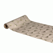 Chemin de table velours gris ginkgo champagne métal 28cm x 3m