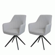 Décoshop26 - Lot de 2 chaises de salle à manger avec accoudoirs siège rotatif en tissu crème beige cadre en acier noir 04_0007369 - beige 30002620 Décoshop26 - Lot de 2 chaises de salle à manger avec accoudoirs siège rotatif en tissu crème beige cadre en acier noir 04_0007369 - beige 30002620
