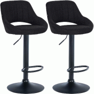 Décoshop26 - Lot de 2 tabourets de bar réglables en tissu noir dossier ajouré et pied métal noir 10_0006262 - noir métal 3000265476074