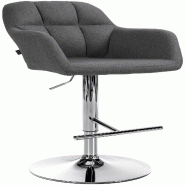 Décoshop26 - Tabouret de bar chaise haute x1 fonction rotation 360° en tissu gris foncé avec coutures décoratives piètement métal 10_0005274 - g