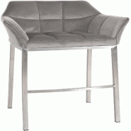 Décoshop26 - Tabouret de bar x1 assise enveloppante capitonnée en velours gris avec structure à 4 pieds en acier inoxydable 10_0006225 - gris inox