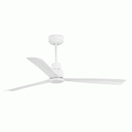 Faro barcelona Ventilateur de plafond blanc en acier avec 3 pales en bois MDF, moteur DC basse consommation, télécommande 6 vitesses, 128 cm, FARO -_0