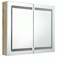 Helloshop26 - Armoire de salle de bain 80 x 12 x 68 cm à miroir à led blanc et chêne 02_0006618 - 3000363547768