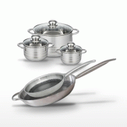 Lot Poêle 28 cm & 32 cm Elo Relief Solution et 3 Faitouts Elo - gris 3176239942309