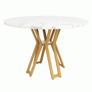 Merax Table à manger ronde 100 x 100 x 76 cm avec petit espace de rangement, plateau en MDF marbré, pour 4-6 personnes, doré - doré multi-matéria