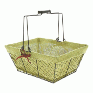 Panier rectangle "Charlotte" métal grillagé noir toile jute 38x28x16cm - par 20