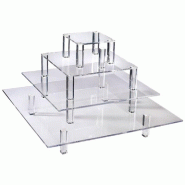 Présentoir 4 étages carrés buffet transparent acrylique 50/40/30/20cm