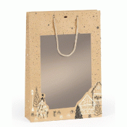 Sac 3 bouteilles Bonnes Fêtes kraft poignées cordelières 27x9x39cm - par 10