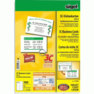 Sigel Etui de 100 cartes de visite imprimables r/v°, 85 x 55 mm, 225 g/m² (10 planches A4 bords lisses) - LP850