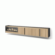 SKRAUT HOME Meuble TV, Banc Télé, Grand espace de Rangement, 315x35x50cm, Pour les TV jusqu'à 80", Cheminée électrique XXL, Suspendu, Style moder