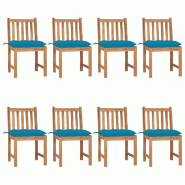 VidaXL Chaises De Jardin Lot De 8 Avec Coussins Bois De Teck Massif - bleu Bois massif 3073161_0