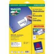 AVERY 675 étiquettes enlevables blanc, format 63,5 x 29,6 mm (25 feuilles A4 / cdt) - 3266550132432