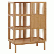Décoshop26 - Étagère sur pied en bambou style intemporel 115x80x45 cm avec porte coulissante 3 étagères bambou verni 04_0009777 - 3000267673587