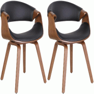 Décoshop26 - Lot de 2 chaises de salle à manger avec accoudoirs design rétro en PVC noir et bois marron 10_0007863 - marron Bois massif 3000266345584