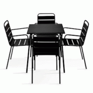 Oviala Business Ensemble table de jardin carrée et 4 fauteuils acier Noir - noir acier 114653