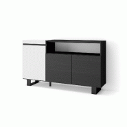 SKRAUT HOME Buffet salon et cuisine, 150x87x35cm, 3 Portes, Design industriel, Blanc et noir - blanc Bois manufacturé 66_6