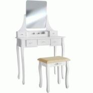 Tectake Coiffeuse CLAIRE avec miroir 5 tiroirs blanc - 403636 - blanc Bois manufacturé 403636 Tectake Coiffeuse CLAIRE avec miroir 5 tiroirs blanc - 403636 - blanc Bois manufacturé 403636