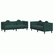 VidaXL Ensemble de canapés 2 pcs avec coussins vert foncé velours Modèle Yermontia - 3209259