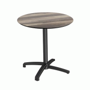 X Cross table de bistrot avec piètement noir + plateau HPL Tropical Wood Ø70 cm