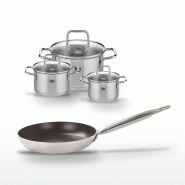 Batterie de cuisine avec 1 poêle 24 cm en aluminium et 3 faitouts 12/14/20 cm en inox sans PFAS Elo Collection Bistro Line Citrin - gris 3176239967210
