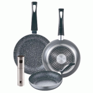 BERGNER - Ensemble 3 poêles Ø16/20/24cm aluminium embouti adapté induction Black Soul Marble avec pulvérisateur d’huile/vinaigre en acier inoxyd