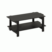 COSTWAY Table basse à 2 niveaux, table basse, bois à lames avec étagère, table de salon rectangulaire - noir Bois massif VH34786PW