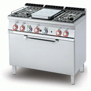 Plaque de cuisson tout gaz + 4 brûleurs avec flamme pilote sur four maxi statique à gaz. Dimensions 120x70,5 h90 cm. Modèle TPF4-712GP - 1853