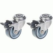 Roulette 50mm 2" en acier inoxydable caoutchouc gris, pivotante avec frein, 80kg, jeu de 2 Roulette 50mm 2" en acier inoxydable caoutchouc gris, pivotante avec frein, 80kg, jeu de 2