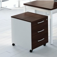 Caisson à roulettes 3 tiroirs en mélaminé - MDD - Noyer, Blanc pastel_0