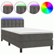 Décoshop26 - Lit LED avec sommier, tête de lit réglable et matelas 90x190cm en tissu velours gris foncé - TDL0208261 Décoshop26 - Lit LED avec sommier, tête de lit réglable et matelas 90x190cm en tissu velours gris foncé - TDL0208261