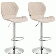 Décoshop26 - Lot de 2 tabourets de bar avec coutures décoratives en forme de losanges en tissu crème et métal chromé 10_0004115 - 3000251936537 Décoshop26 - Lot de 2 tabourets de bar avec coutures décoratives en forme de losanges en tissu crème et métal chromé 10_0004115 - 3000251936537