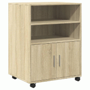Décoshop26 - Meuble de bureau sur roulettes armoire de rangement 60 x 48 x 81 cm bois d'ingénierie couleur chêne DEC024494 - Bois massif 3000254734949