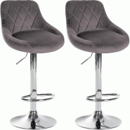 Décoshop26 - Set de 2 tabourets de bar coutures décoratives losanges assise en velours gris et cadre en métal chromé TDB10772 - gris 3000250470803