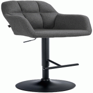Décoshop26 - Tabouret de bar chaise haute x1 fonction rotation 360° en tissu gris foncé avec coutures décoratives piètement métal 10_0005279 - g