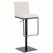 Décoshop26 - Tabouret de bar x1 avec repose-pieds plaque de base carrée en métal noir assise en PVC crème 10_0005303 - beige métal 3000252567365