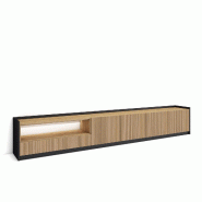 SKRAUT HOME Meuble TV, Banc Télé, Grand espace de Rangement, 310x37x50cm, Pour les TV jusqu'à 80", Led, Style moderne, Chêne et noir - beige Bois