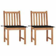 VidaXL Chaises De Jardin Lot De 2 Avec Coussins Bois De Teck Massif - noir 8720286268476