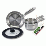Batterie de cuisine avec 1 poêle 28 cm et 2 casseroles 14/18 cm et 1 couvercle de cuisson universel sans PFAS Fackelmann Vita3 - gris Acier inoxydabl_0