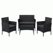 Helloshop26 - Salon de jardin extérieur ensemble de mobilier surface tressée en pe table et chaises pour terrasse jardin balcon noir - noir verre 30