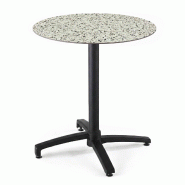 Oviala Business Table de jardin ronde 60 cm inclinable aluminium et HPL terrazzo - blanc aluminium 115808