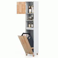 COSTWAY Armoire bain avec panier à linge, haute avec 2 compartiments, bois, 32x31x170,5cm, naturel - blanc Bois manufacturé VH34032IT