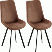Décoshop26 - Lot de 2 chaises de salle à manger pivotantes 360° en velours marron – Assise rembourrée pieds métal noir 10_0007829 - marron mét