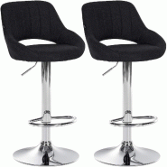 Décoshop26 - Lot de 2 tabourets de bar avec repose-pieds pivotant et réglable en tissu noir et métal 10_0004354 - noir métal 3000252060590