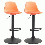Décoshop26 - Lot de 2 tabourets de bar moderne et confortable assise en PVC orange coque en plastique et pieds en métal noir 10_0004240 - noir méta