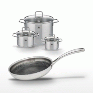 Lot 1 Poêle 28cm et 3 Faitouts 16/20/26cm Elo Relief Evolution - gris inox 3176239955323